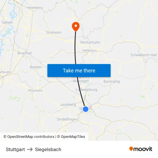 Stuttgart to Siegelsbach map