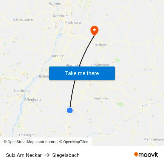 Sulz Am Neckar to Siegelsbach map
