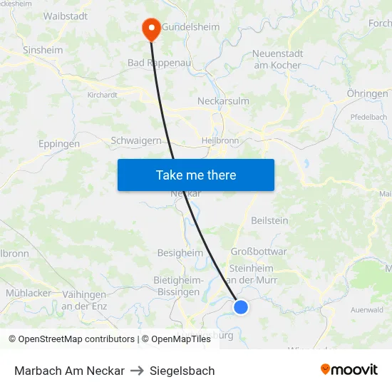 Marbach Am Neckar to Siegelsbach map