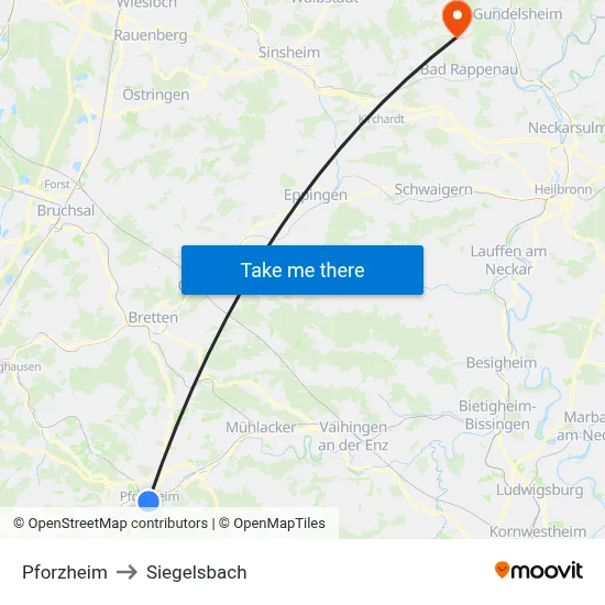 Pforzheim to Siegelsbach map