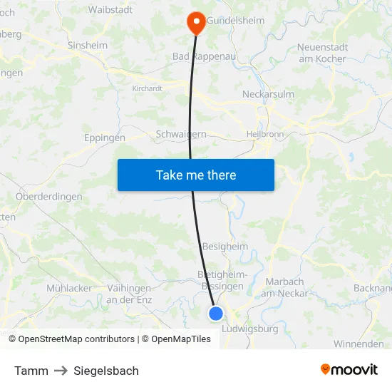 Tamm to Siegelsbach map