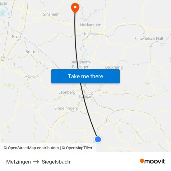 Metzingen to Siegelsbach map