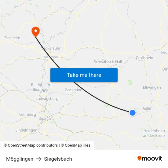 Mögglingen to Siegelsbach map