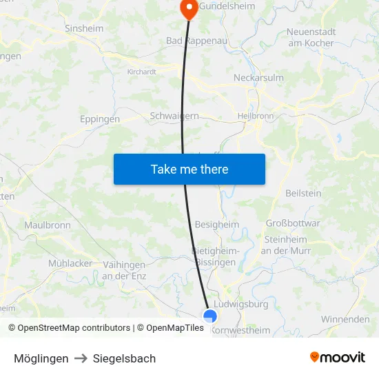 Möglingen to Siegelsbach map