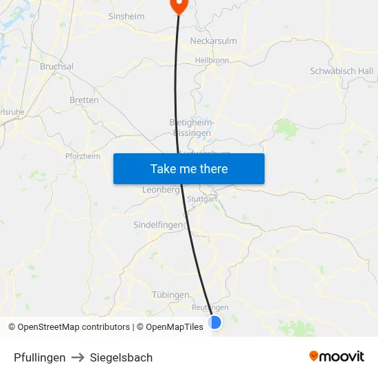 Pfullingen to Siegelsbach map