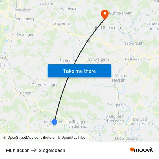 Mühlacker to Siegelsbach map