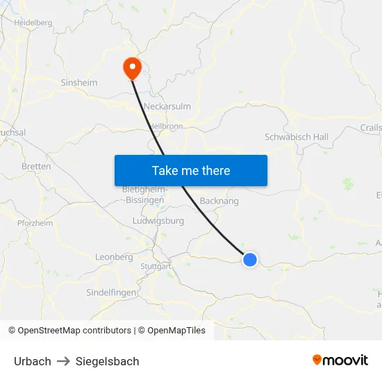 Urbach to Siegelsbach map