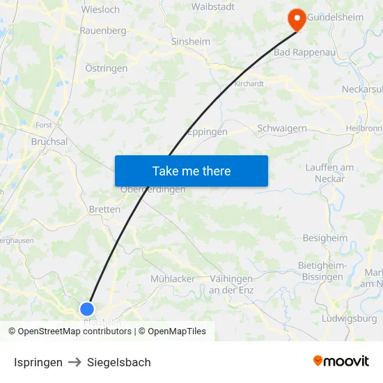 Ispringen to Siegelsbach map