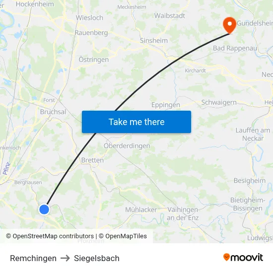 Remchingen to Siegelsbach map