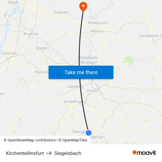 Kirchentellinsfurt to Siegelsbach map