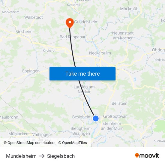 Mundelsheim to Siegelsbach map