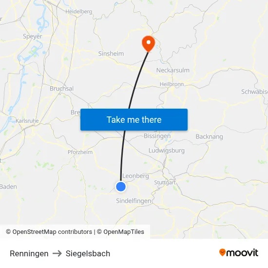 Renningen to Siegelsbach map