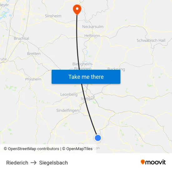 Riederich to Siegelsbach map