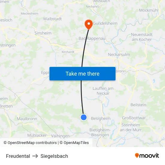 Freudental to Siegelsbach map