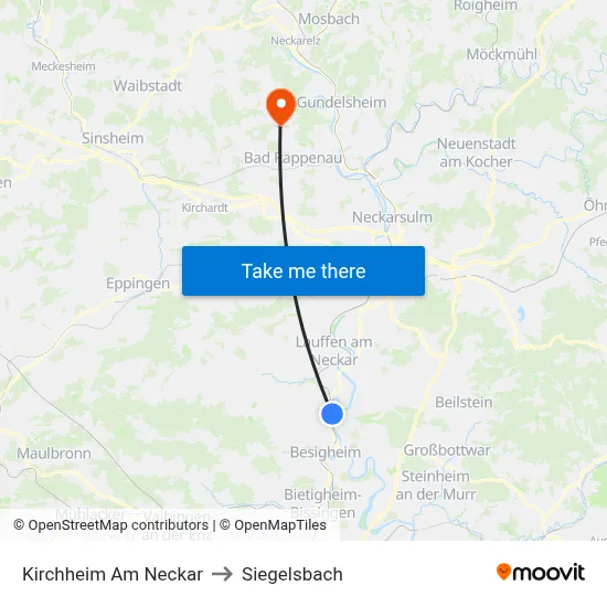 Kirchheim Am Neckar to Siegelsbach map