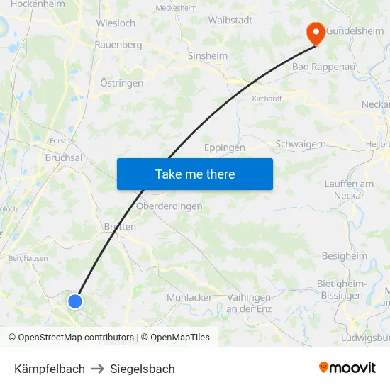 Kämpfelbach to Siegelsbach map