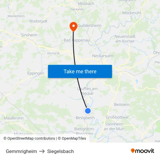 Gemmrigheim to Siegelsbach map