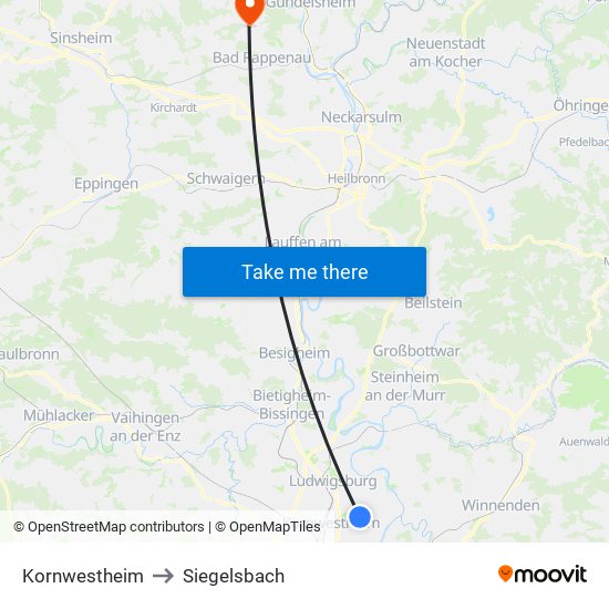 Kornwestheim to Siegelsbach map