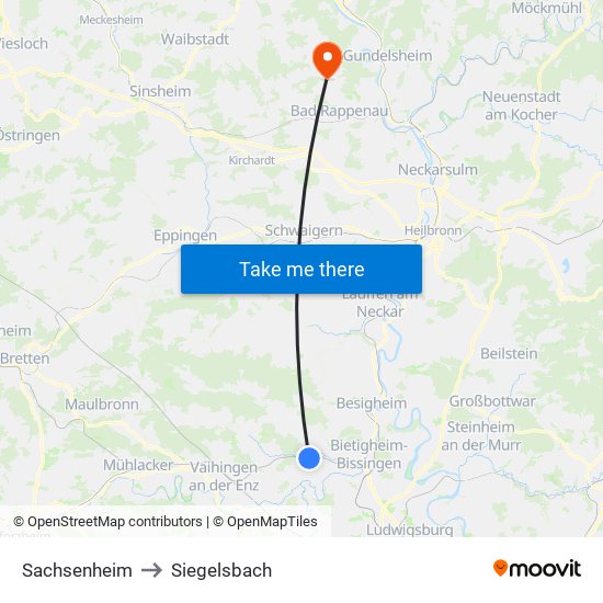 Sachsenheim to Siegelsbach map