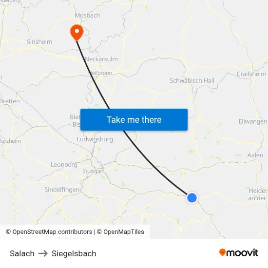 Salach to Siegelsbach map