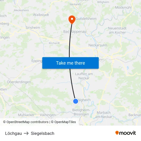Löchgau to Siegelsbach map