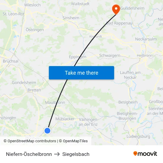 Niefern-Öschelbronn to Siegelsbach map