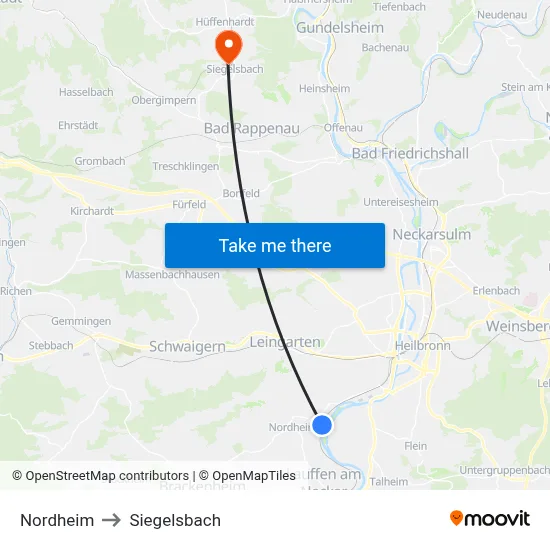 Nordheim to Siegelsbach map