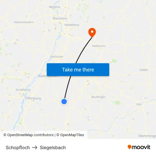 Schopfloch to Siegelsbach map