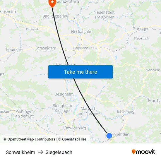 Schwaikheim to Siegelsbach map
