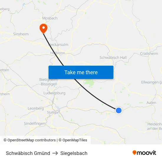 Schwäbisch Gmünd to Siegelsbach map