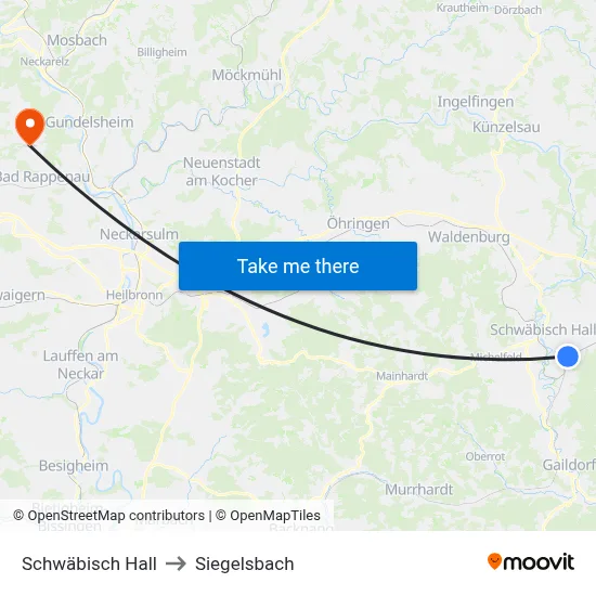 Schwäbisch Hall to Siegelsbach map