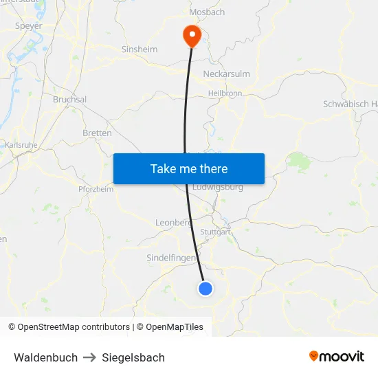 Waldenbuch to Siegelsbach map