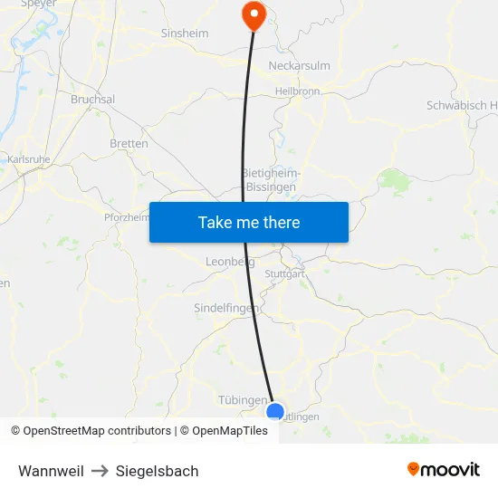 Wannweil to Siegelsbach map