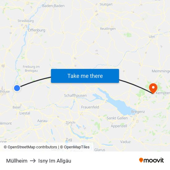 Müllheim to Isny Im Allgäu map