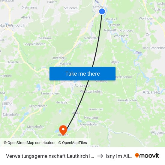 Verwaltungsgemeinschaft Leutkirch Im Allgäu to Isny Im Allgäu map