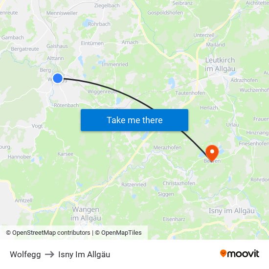 Wolfegg to Isny Im Allgäu map