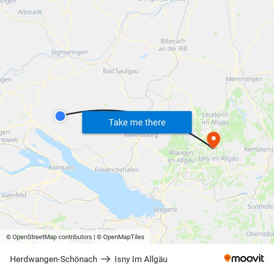Herdwangen-Schönach to Isny Im Allgäu map