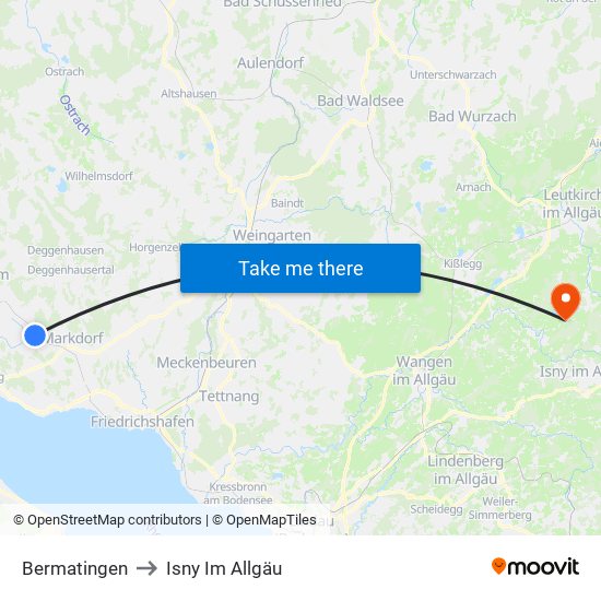 Bermatingen to Isny Im Allgäu map