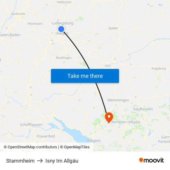 Stammheim to Isny Im Allgäu map