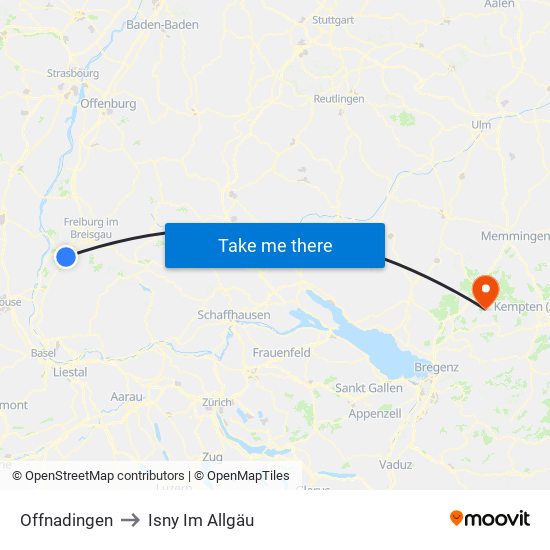Offnadingen to Isny Im Allgäu map