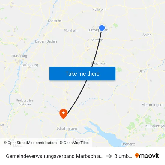 Gemeindeverwaltungsverband Marbach am Neckar to Blumberg map