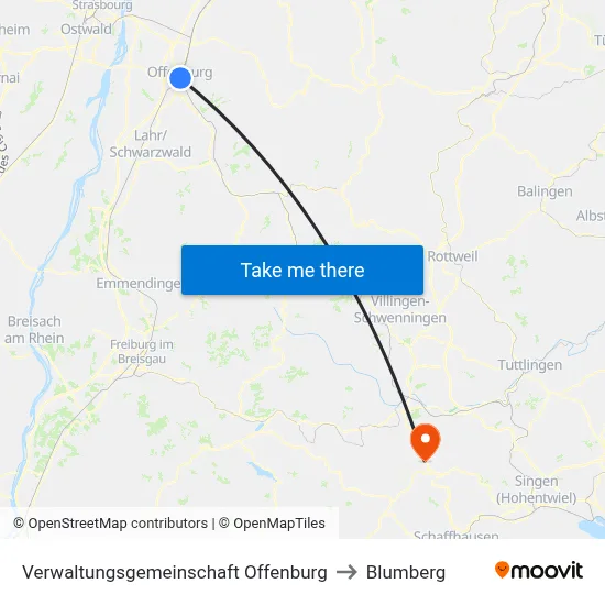 Verwaltungsgemeinschaft Offenburg to Blumberg map