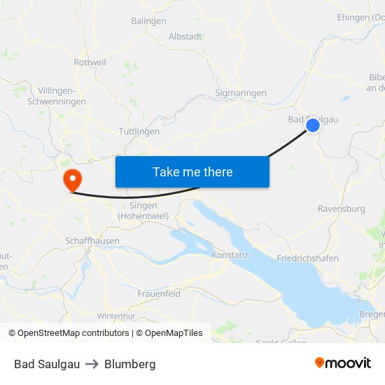 Bad Saulgau to Blumberg map