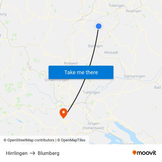 Hirrlingen to Blumberg map