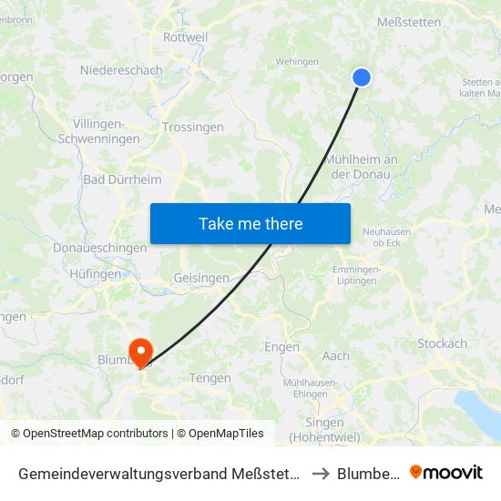 Gemeindeverwaltungsverband Meßstetten to Blumberg map