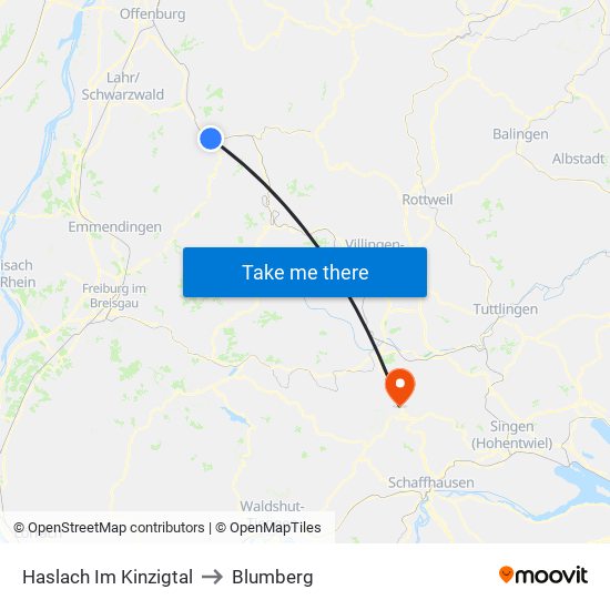 Haslach Im Kinzigtal to Blumberg map