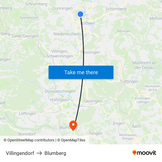 Villingendorf to Blumberg map