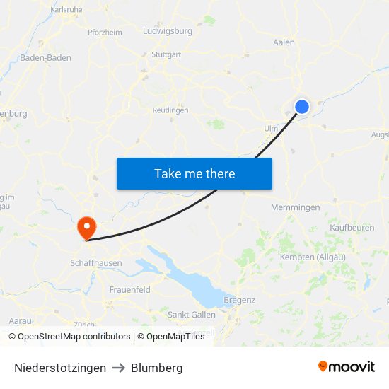 Niederstotzingen to Blumberg map