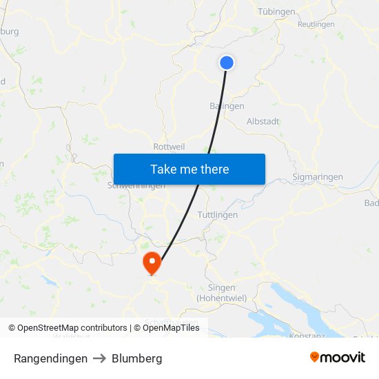Rangendingen to Blumberg map
