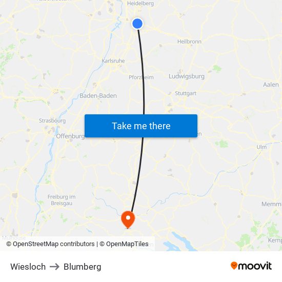 Wiesloch to Blumberg map